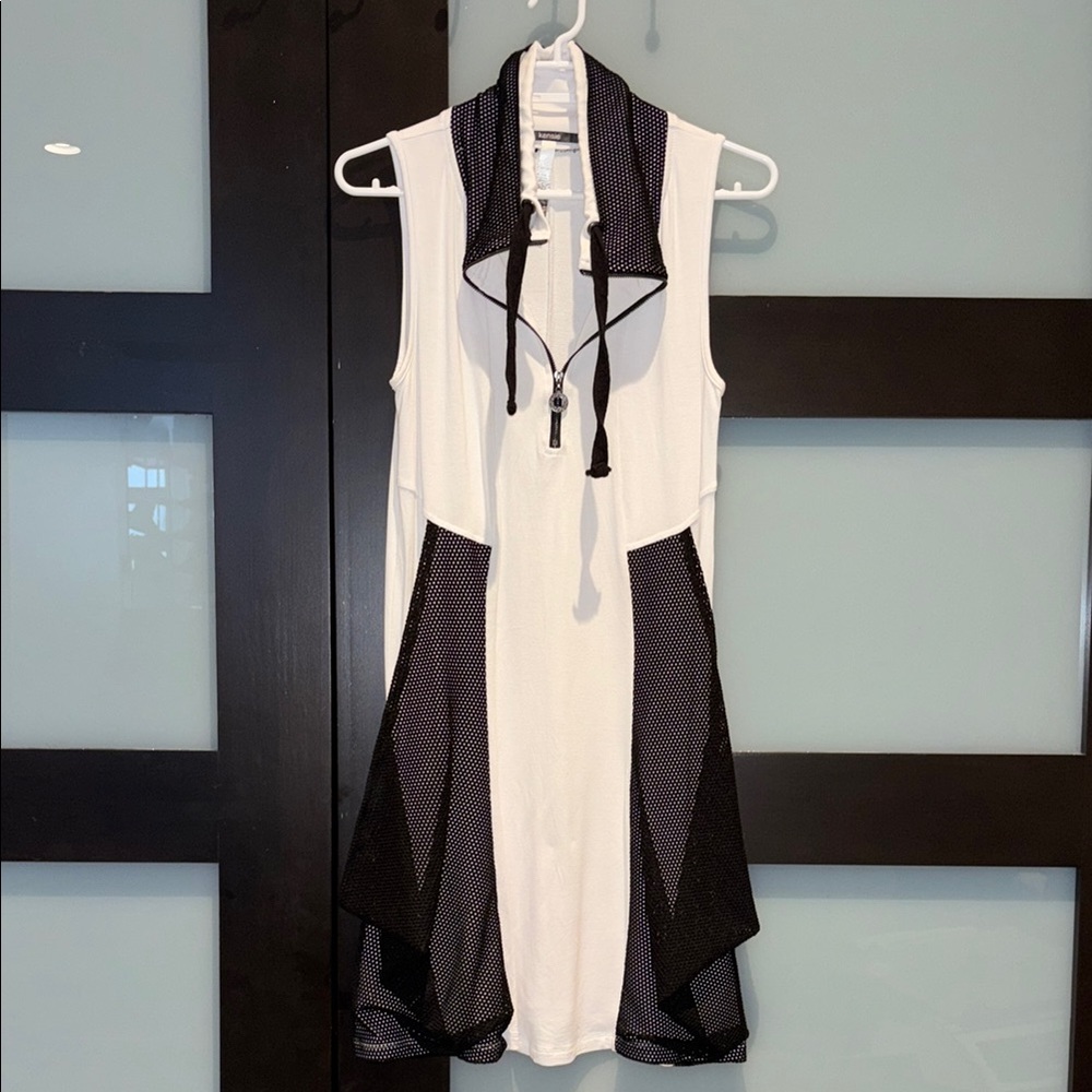 White With Black Mesh Dress
